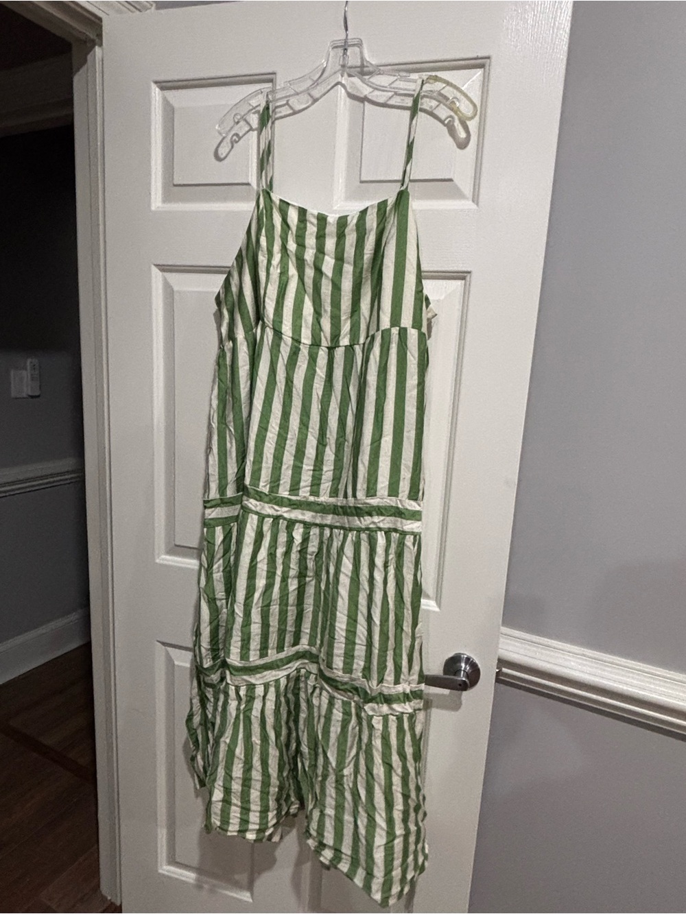 Green and White Striped Spaghetti Strap Summer Dress